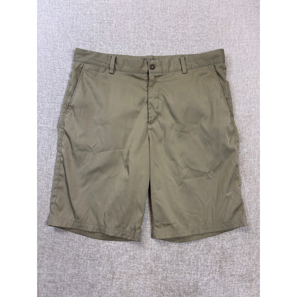 Nike Golf Dri-FIT Shorts Mens 34 Tan Khaki Flat Front Performance Spandex